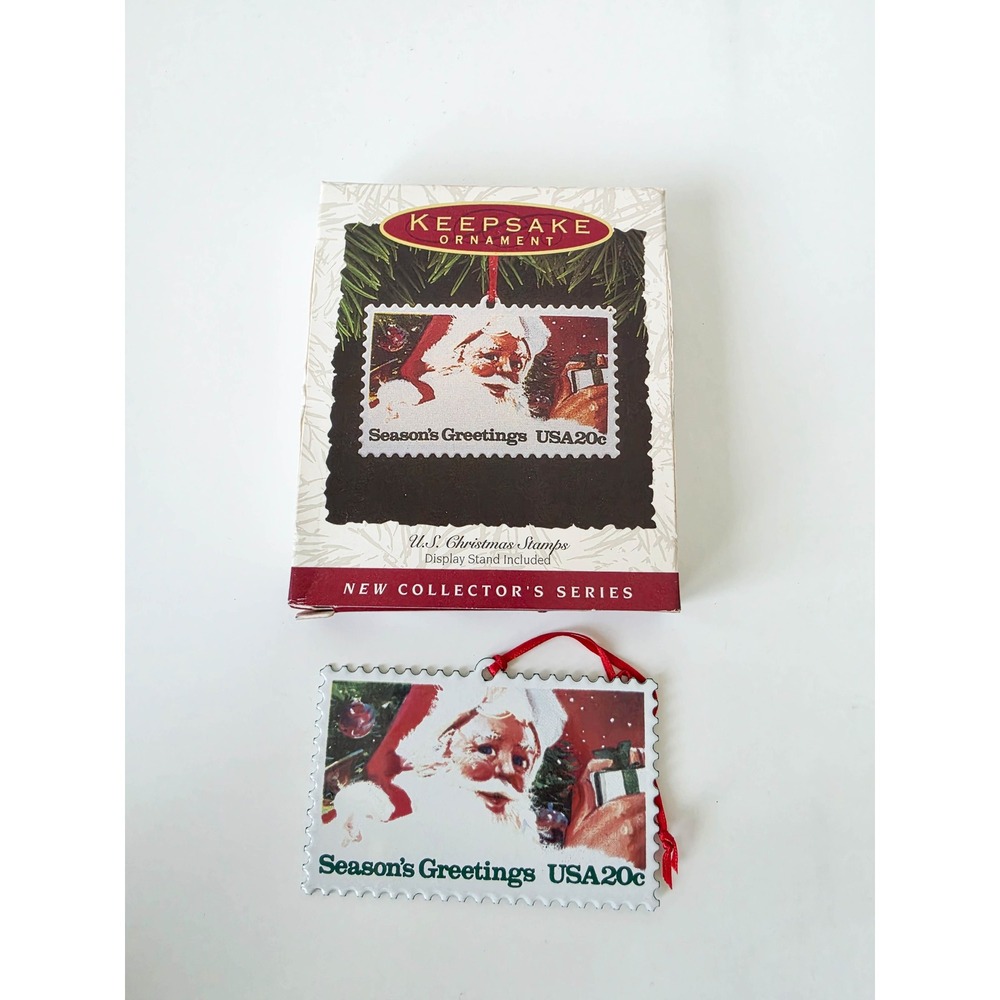 Hallmark Keepsake 1993 US Christmas Stamps Santa Claus Enamel Copper Ornament